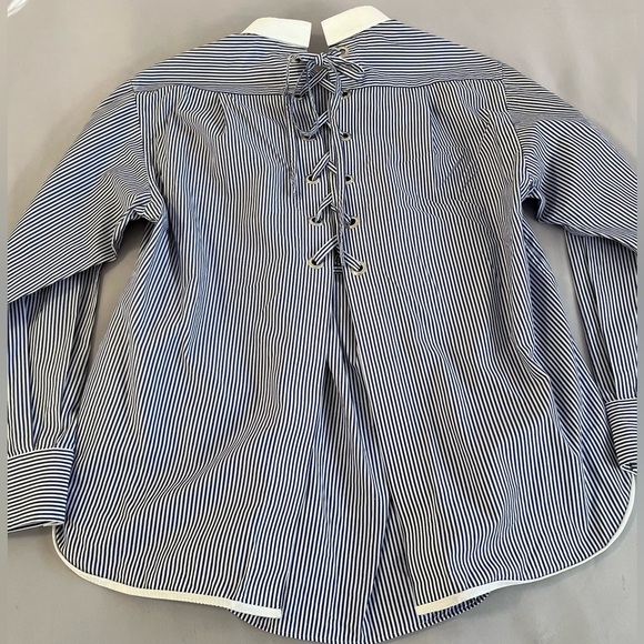Sacai Blue & White Striped Pleated Back Button Down Long Sleeve Shirt 3‎ / M - Picture 9 of 10